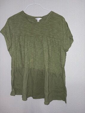 Time and Tru Olive Green Short Sleeve Peplum Top